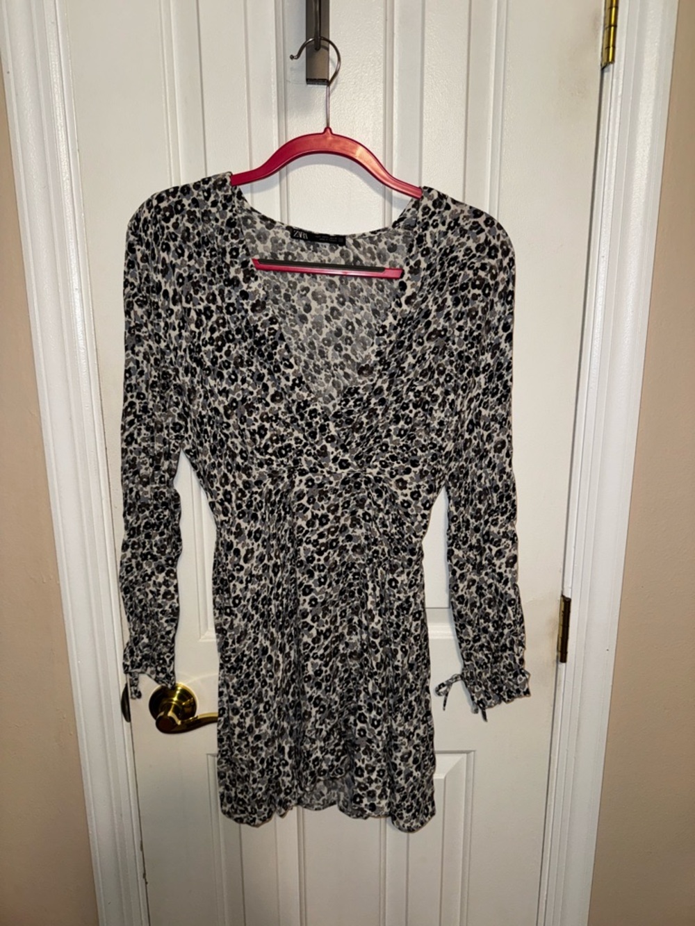 Zara Black, Gray & Light Blue Leopard-Print Mini Dress